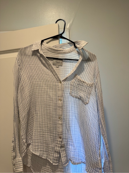 Rails Tops - Rails White and Light Gray Striped Button-Down Shirt